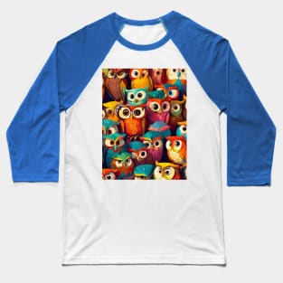 Owls Collage Colorful Cute Baseball T-Shirt